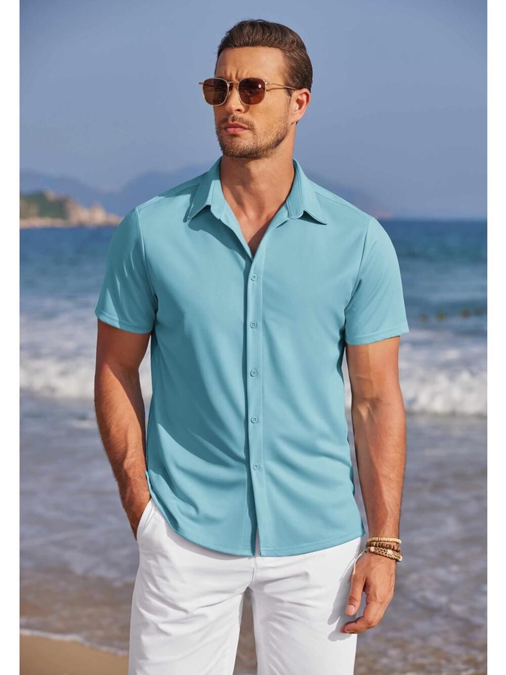 Size Large Men's Wrinkle Free Button Down Shirts Short Sleeve Dress Shirt